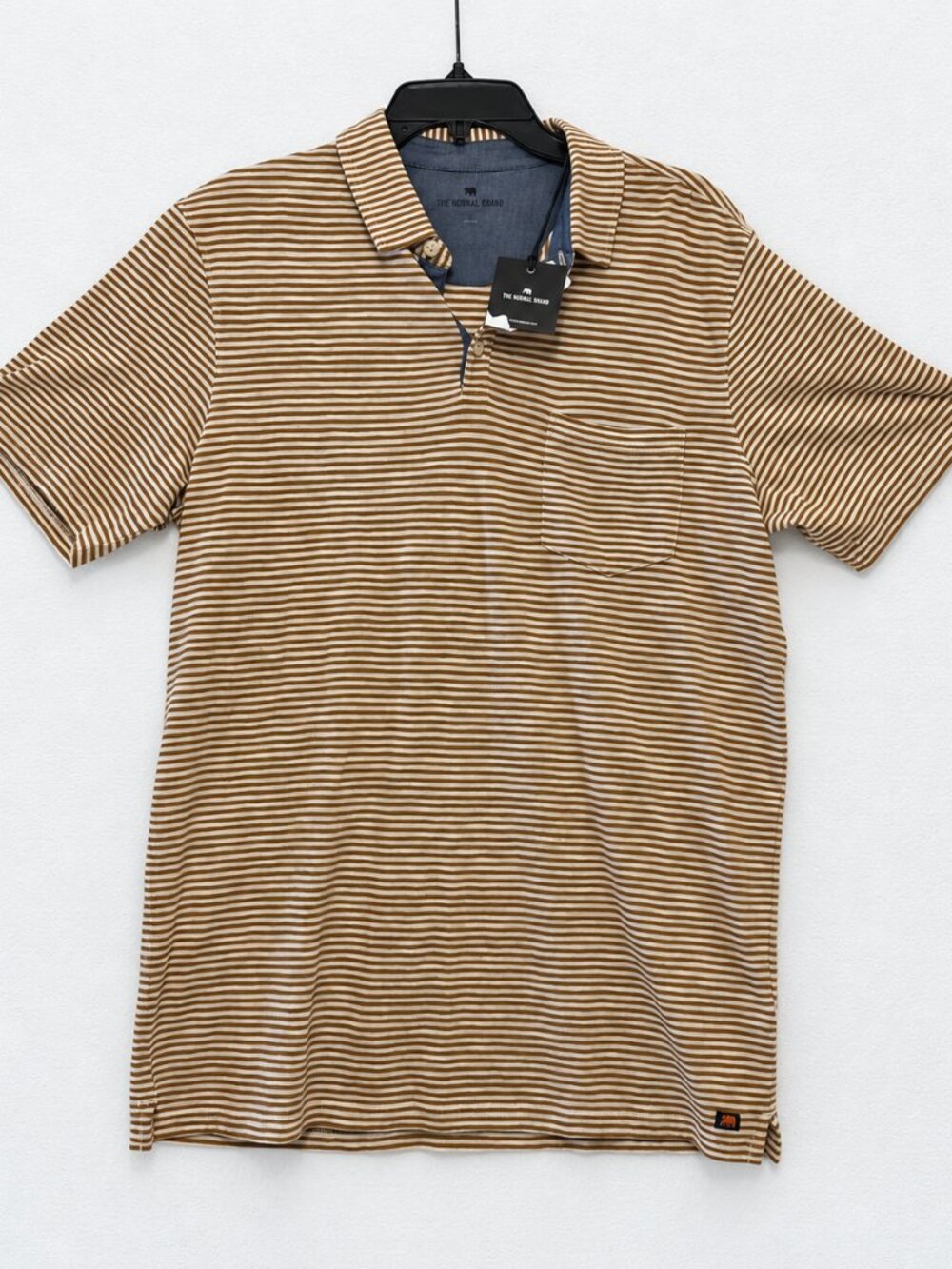 The Normal Brand 100% Cotton Striped Short Sleeve Polo Shirt XXL Brown Men's NEW